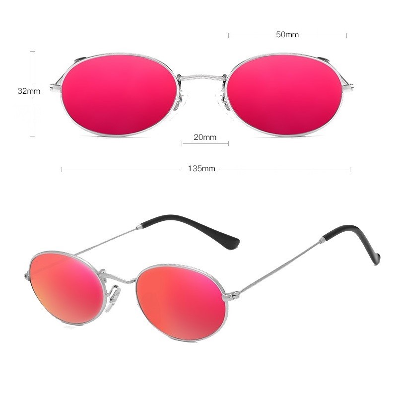 Lunettes de soleil ovales vintage pour femmes et hommes, monture en métal rétro, verres roses, rouges et bleus, lunettes de soleil tendance, style punk, protection UV400