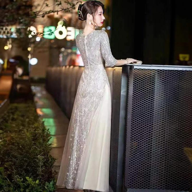 Robe de soirée haut de gamme Banquet Niche lumière luxe hôte acier compagnon conducteur chorale Performance Costume robe longue pour femmes WLF