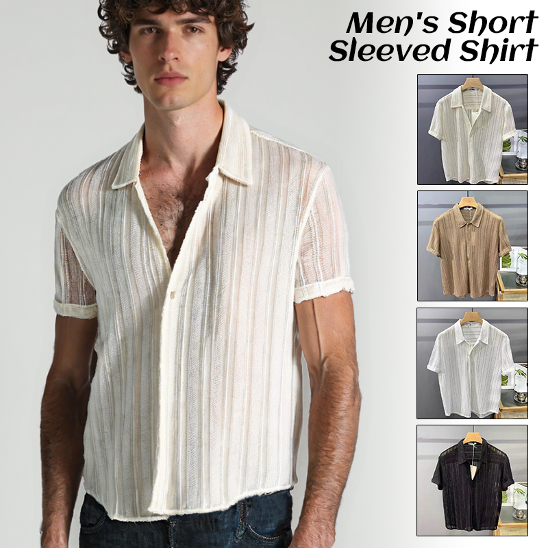 Hauts pour hommes chemise creuse à manches courtes hommes été mince à la mode beau français léger luxe drapé chemises hawaïennes