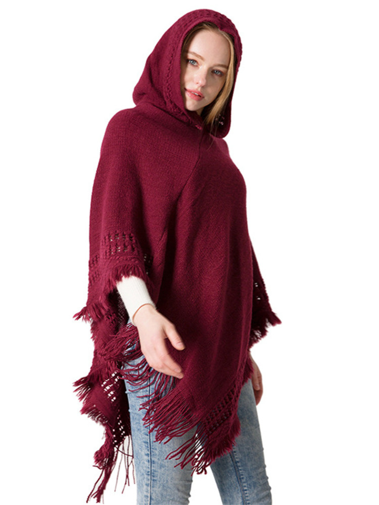 Poncho pull à capuche avec pompon pour femme, châle à manches chauve-souris, cape femme Everak, décontracté, document solide, automne, hiver