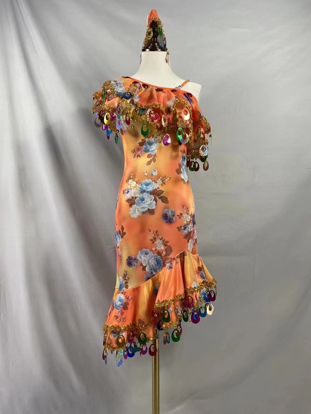 Costume de brevdu Ventre pour Femme, Jupe Longue Initiée en Diagonale, Vêtements financièrement Professionnels, Tenue Imprimée, Slim, Paillettes, Diamant