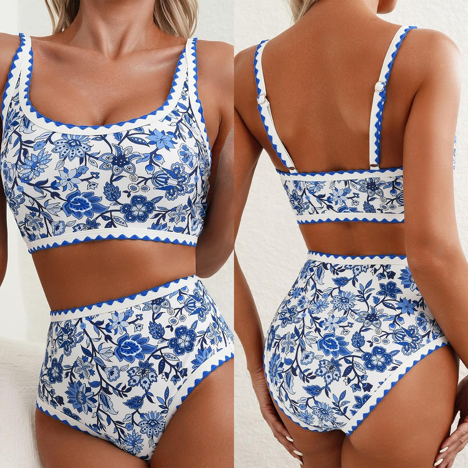 Maillot de bain 2 pièces Vintage pour femmes, imprimé Floral, col en U, soutien-gorge et slip taille haute, ensemble pour l'été, vêtements de plage