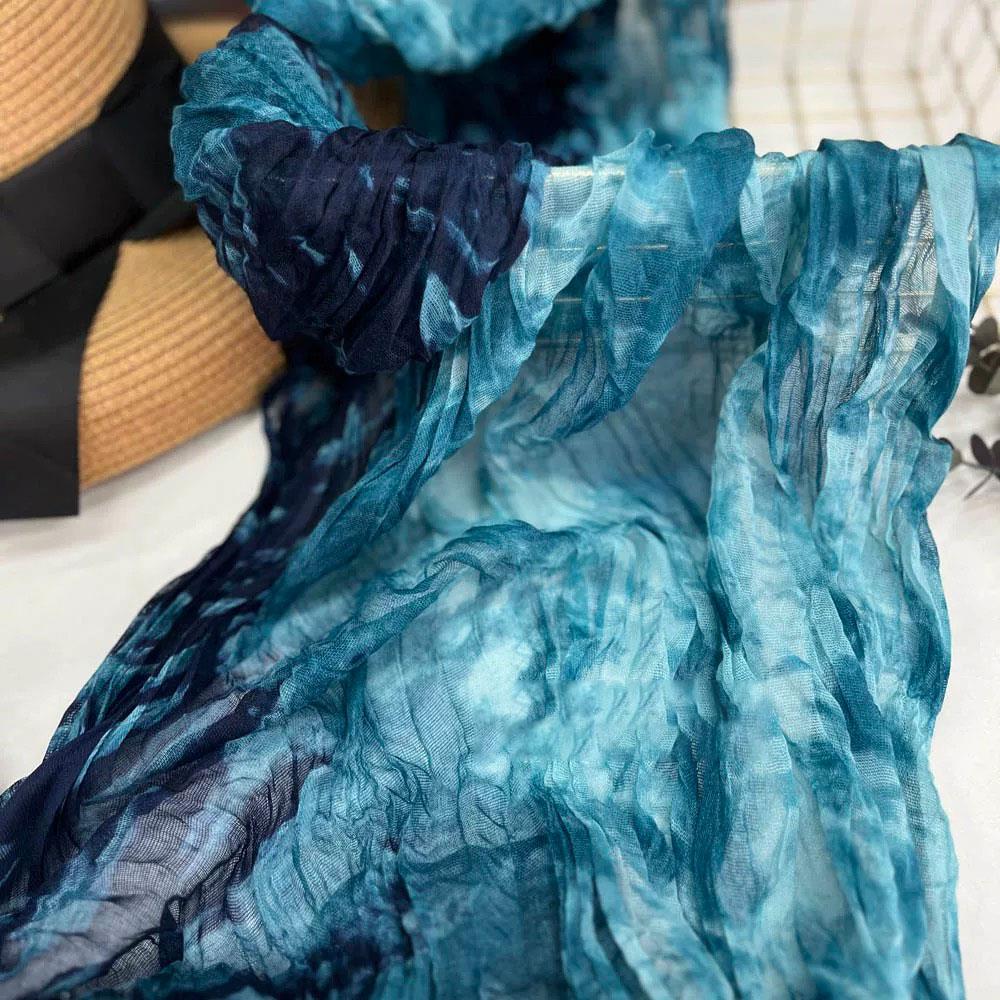 Automne hiver écharpe châle coton chanvre écharpe dégradé bleu coréen polyvalent imprimé cou plus chaud longue douce tendance pli écharpe femmes