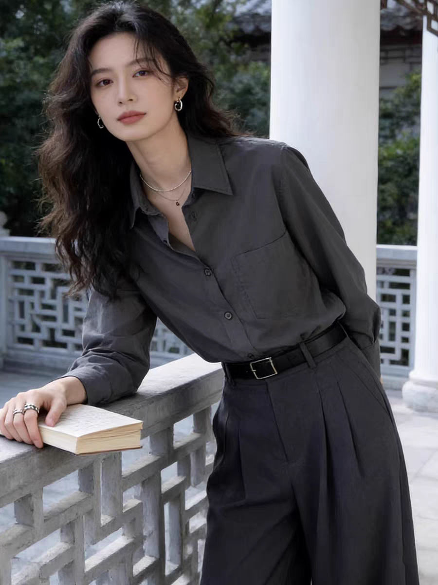 Chemise à manches longues pour femmes, chemisier boutonné de couleur unie, Style coréen, chemises de bureau pour dames, vêtements de printemps et d'été pour femmes