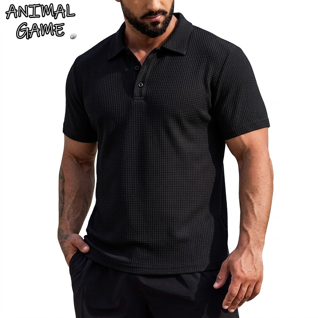 Polo homme en soie glacée à manches courtes, col revers, couleur unie, léger, séchage rapide, pour l'été, la gym et le streetwear