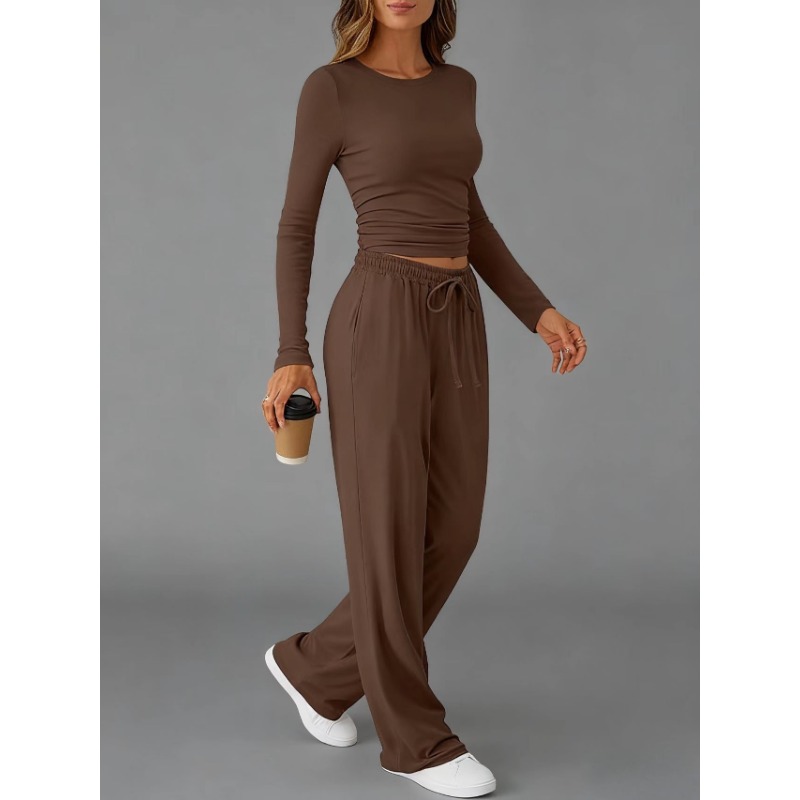 Vêtements pour femmes mode européenne américaine sport décontracté automne hiver couleur unie cordon à manches longues costume pantalon ensembles