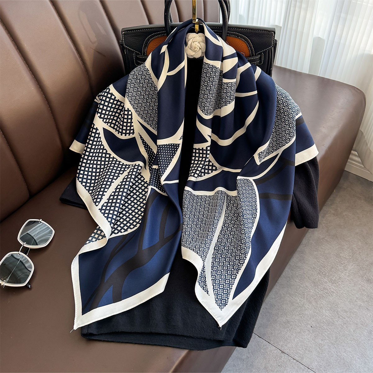 Nouveau 90 cm imprimé grand foulard carré femmes printemps et automne foulards sergé foulard en soie châle femme HIjab luxe