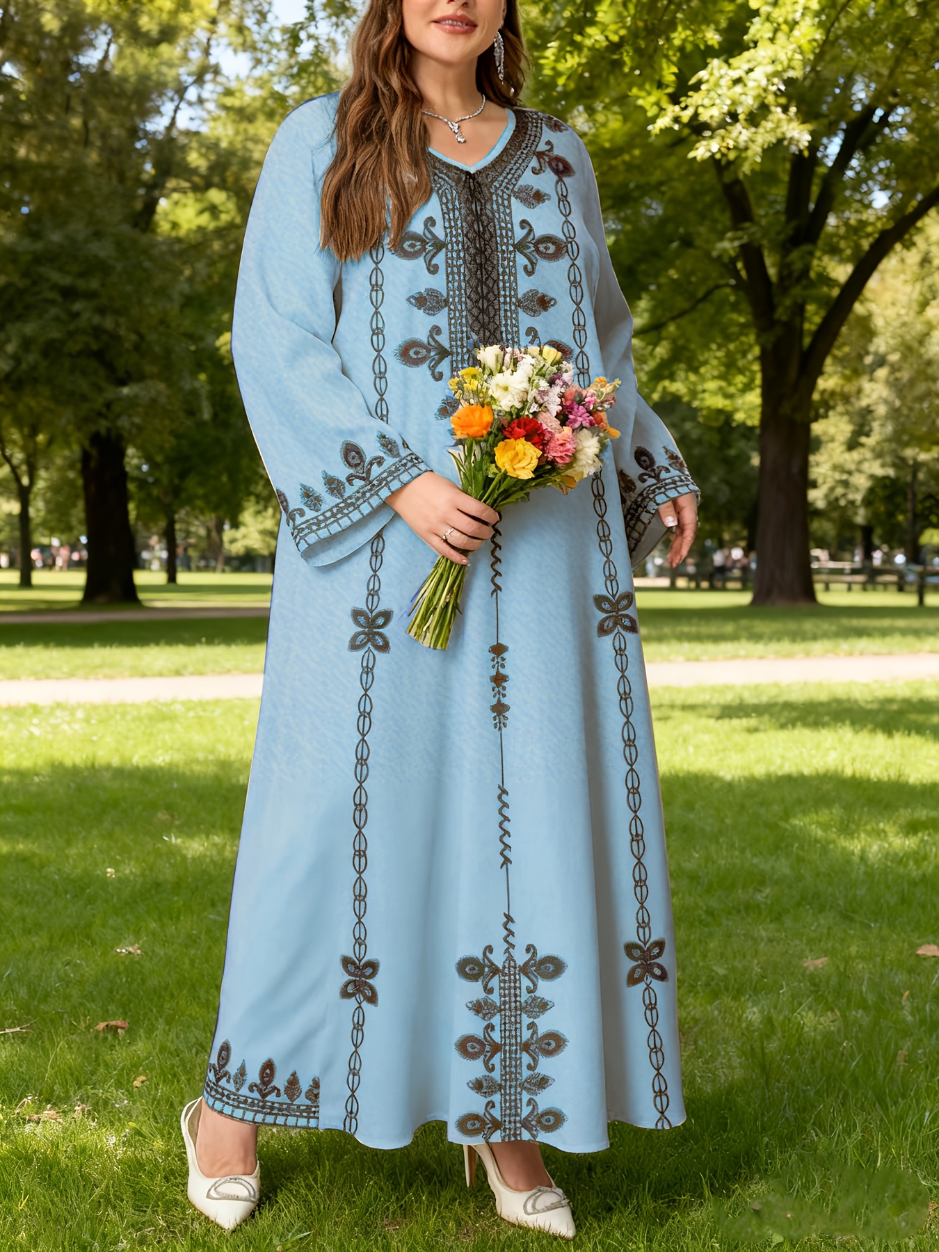 Robe élégante du Moyen-Orient, nouveau style printemps-automne, vêtements pour femmes grande taille, imprimé ethnique, élégante, ample et confortable, robe à manches longues style vacances