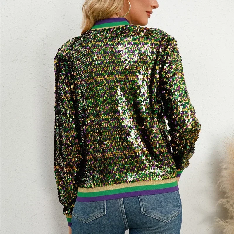 Veste de baseball brillante à paillettes pour femmes, manteau décontracté, vêtements d'extérieur élégants, nouveau, Y-adt