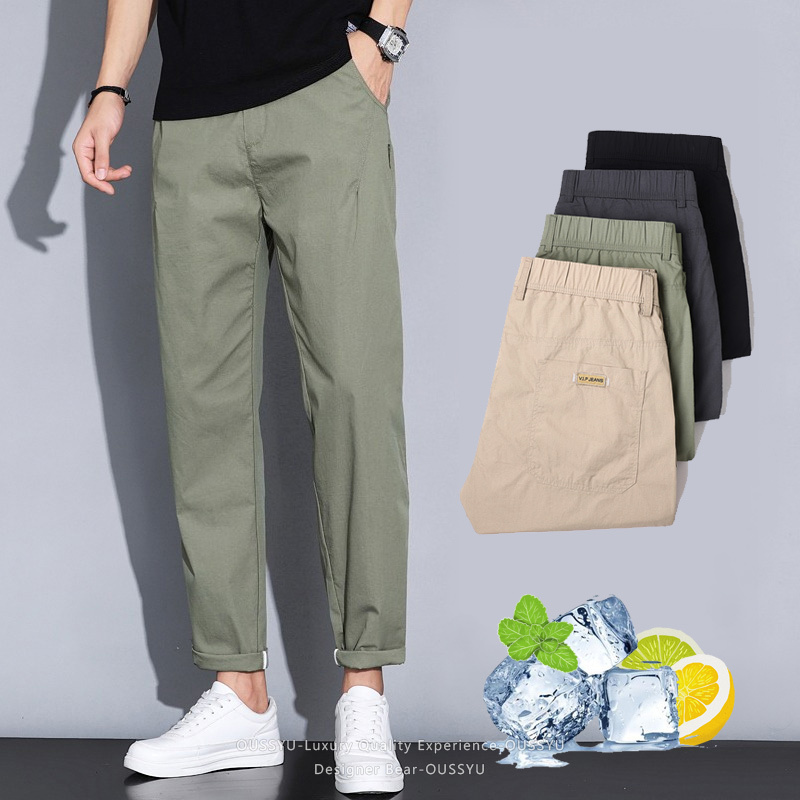 Pantalon Chino Homme Été Fin Décontracté Taille Élastique Séchage Rapide pour Travail et Extérieur – Gris, Kaki, Noir