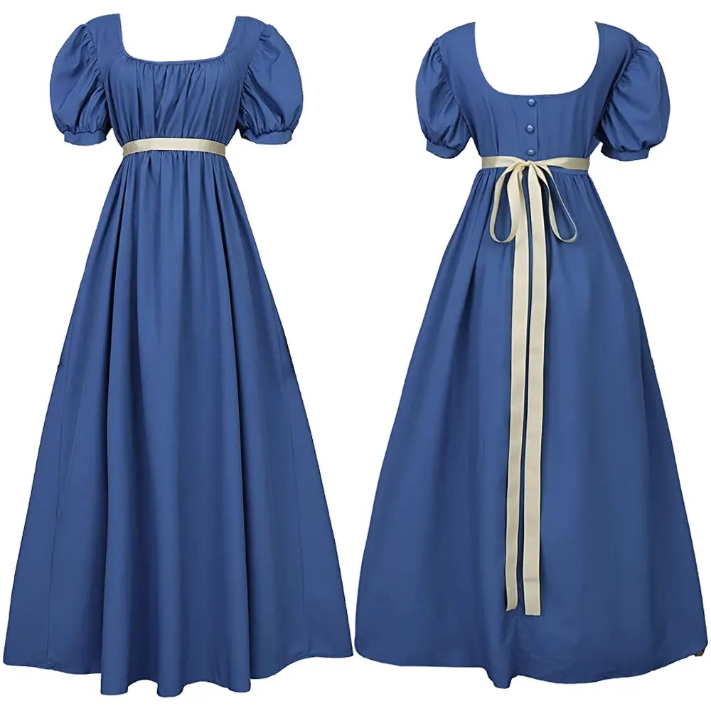 Robes pour femmes avec ceinture en Satin, manches bouffantes à volants, taille Empire, robe de soirée thé pour femmes, 2024