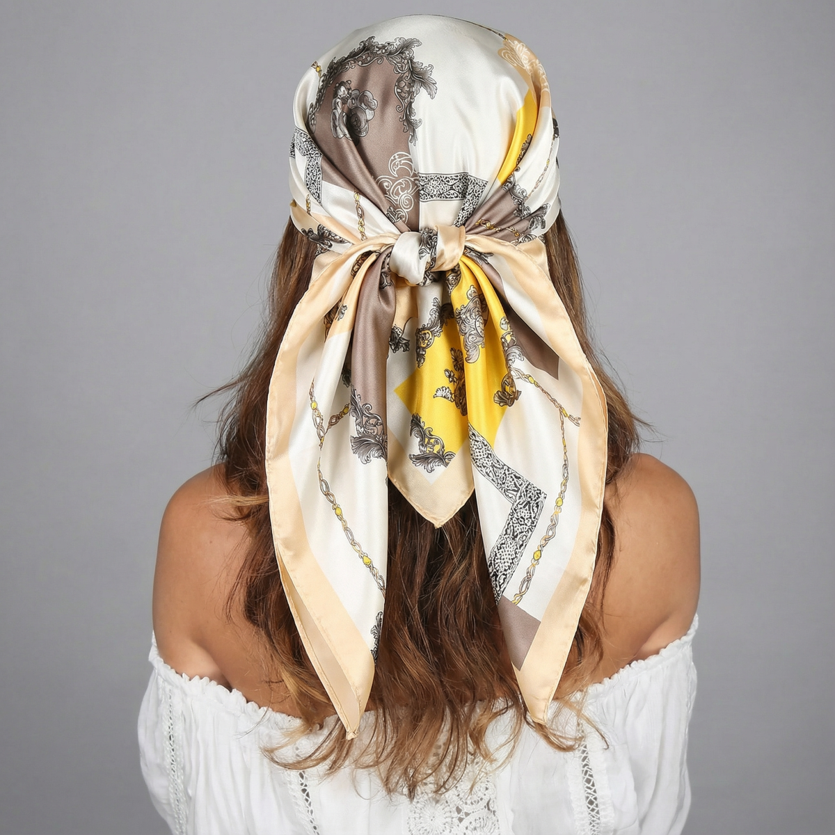 Écharpe carrée en satin de soie de 90 cm, motif vintage, foulard musulman pour femmes, bandeau pour cheveux, dernier modèle, 90*90 cm