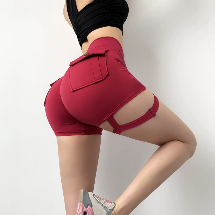 Shorts de sport sexy avec poche pour femme, collants de fitness, taille haute, leggings push up, pantalons de gym, vêtements féminins, été