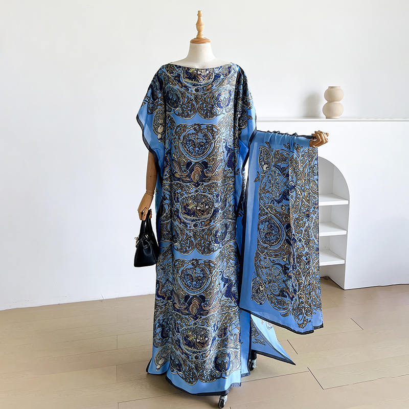 Robe Kaftan d'été tendance pour femme avec grand foulard, Abaya ample, Robe décontractée musulmane imprimée, Style africain, Dubaï, Turquie