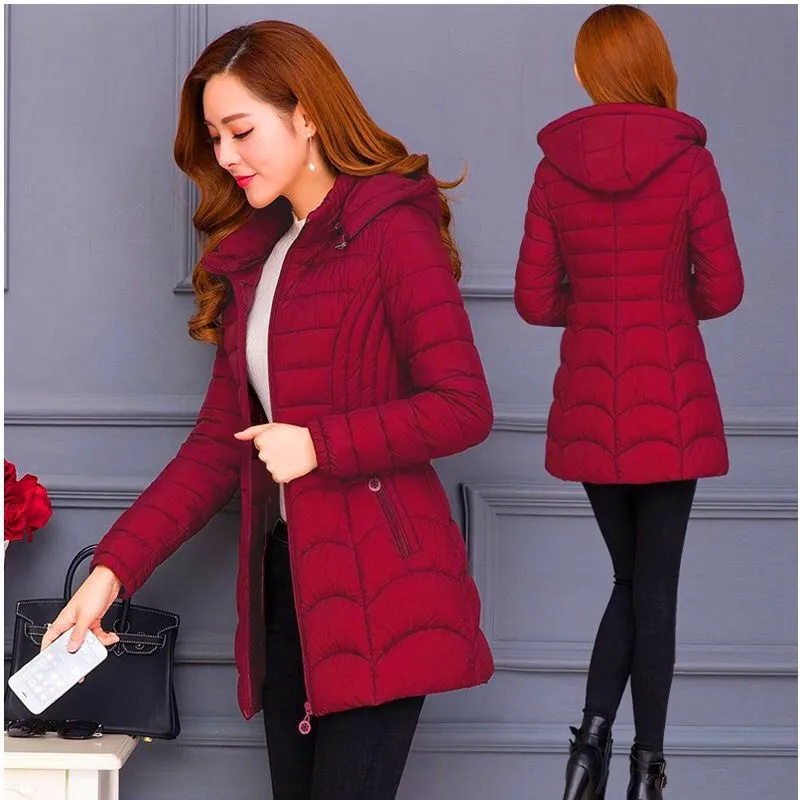 Manteau d'hiver pour femmes 2026, mode, mère d'âge moyen, veste en coton mince à capuche, taille plus, décontracté, uni, chaud, épais, vêtements d'extérieur, parka