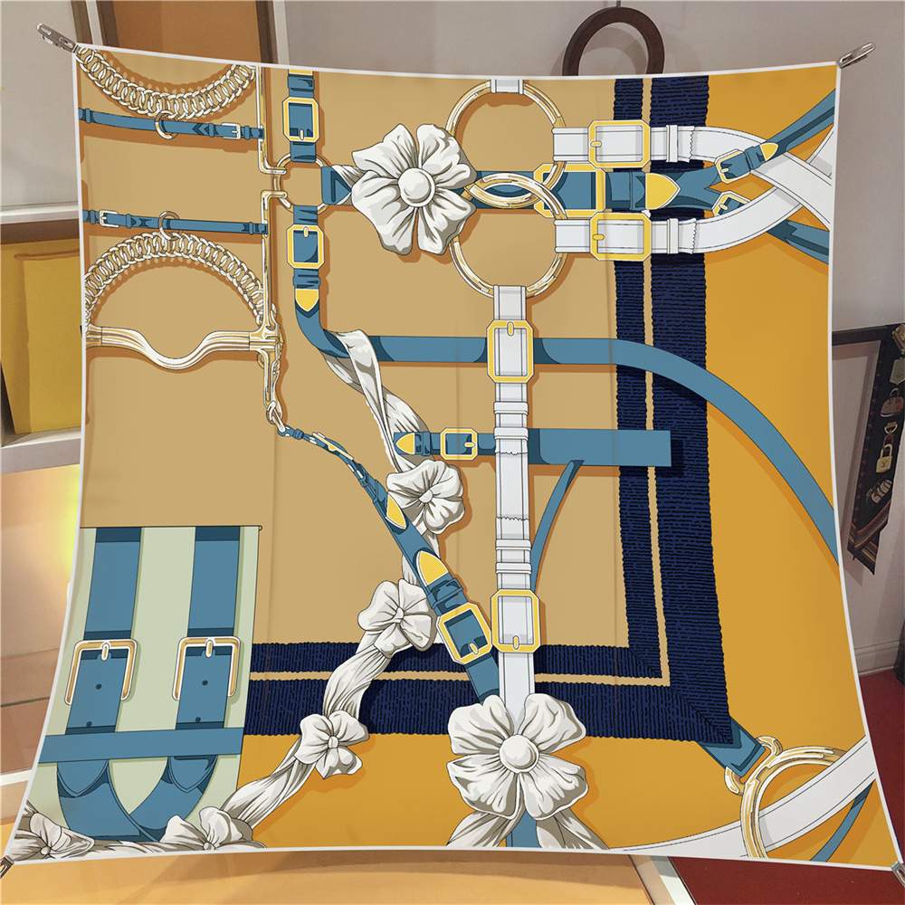 Ceintures imprimé fleuri sergé Foulard en soie châle marque foulards carrés femmes Hijab luxe Bandana Foulard foulard foulards de tête 90CM