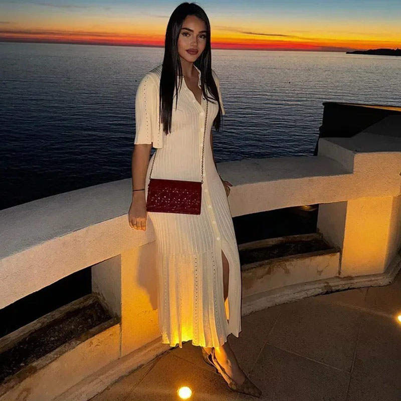 Mode Patchwork plissé Maxi robe femmes élégant à volants ourlet tricoté longue robe femme 2025 nouveau été soirée robes
