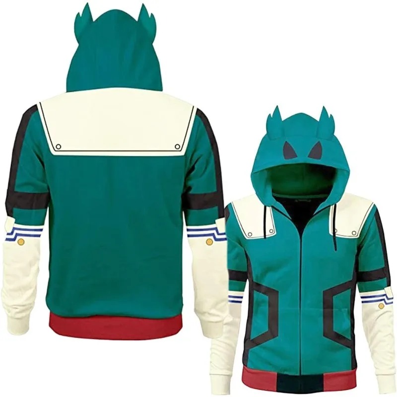 Costume de cosplay Anime My Hero School Midoriya Izuku, sweat-shirt à capuche vert pour homme, décontracté pour tous les jours et les fêtes