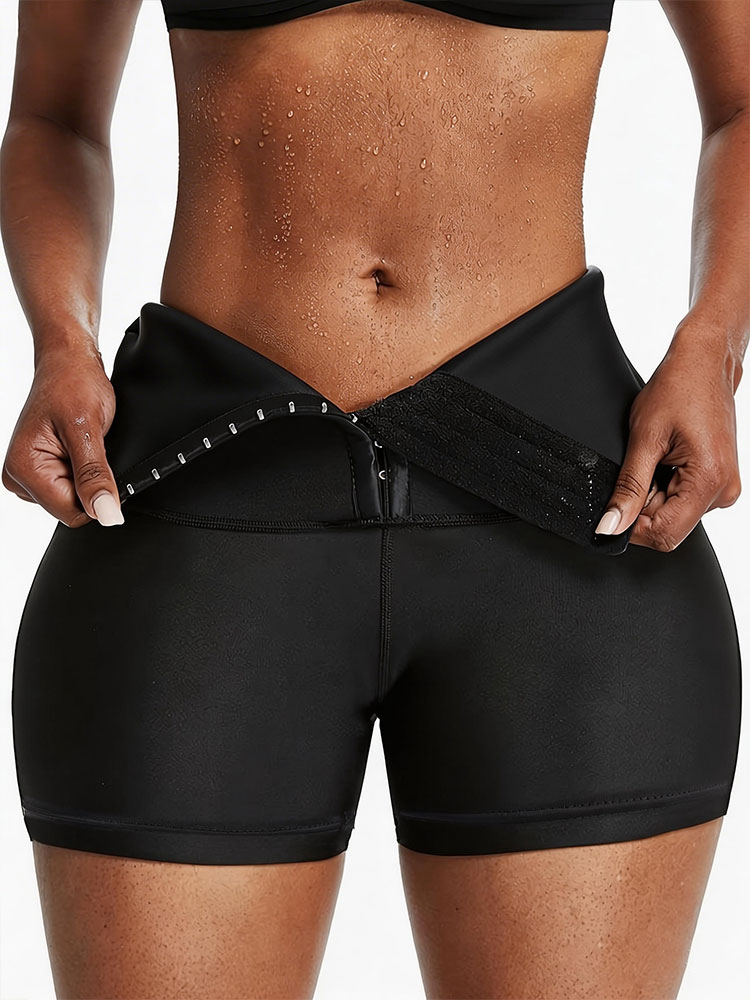 Shorts de sport taille haute pour femme, effet ventre plat, avec fermeture à agrafes, pour le yoga, la perte de poids et la combustion des graisses abdominales