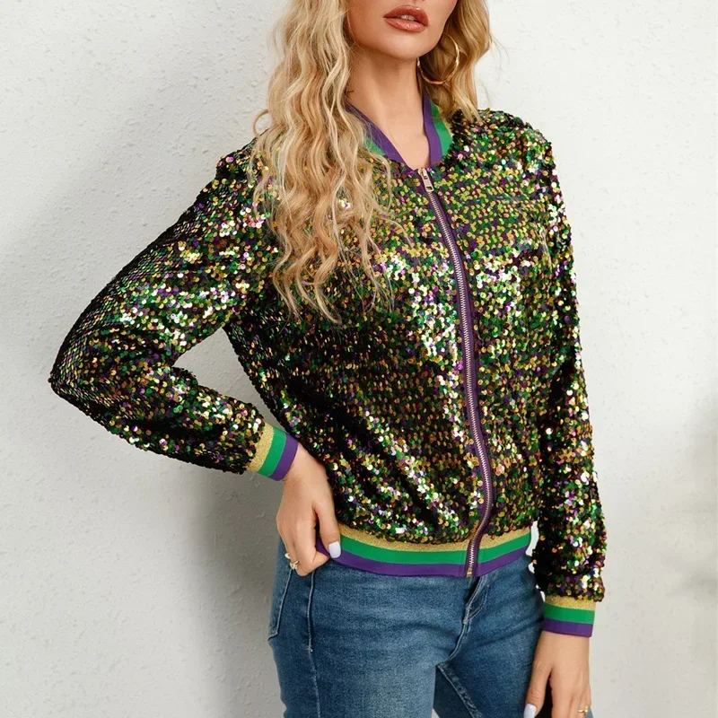 Veste de baseball brillante à paillettes pour femmes, manteau décontracté, vêtements d'extérieur élégants, nouveau, Y-adt