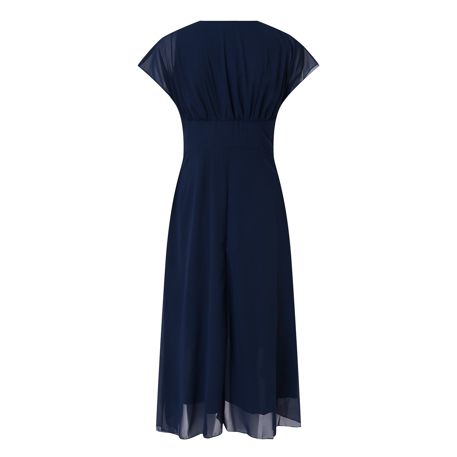 Femmes élégantes en mousseline de soie à manches courtes robe longue col en v taille haute a-ligne robe de soirée Tulle Cocktail robe formelle robes