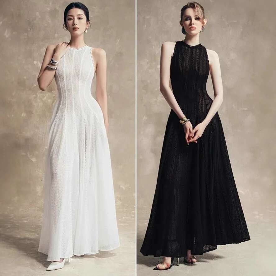 DEAT 2026 Robe sans manches à col rond, coupe ajustée, taille haute, longueur ras du sol, style Vestido, Robes de soirée WQ10503