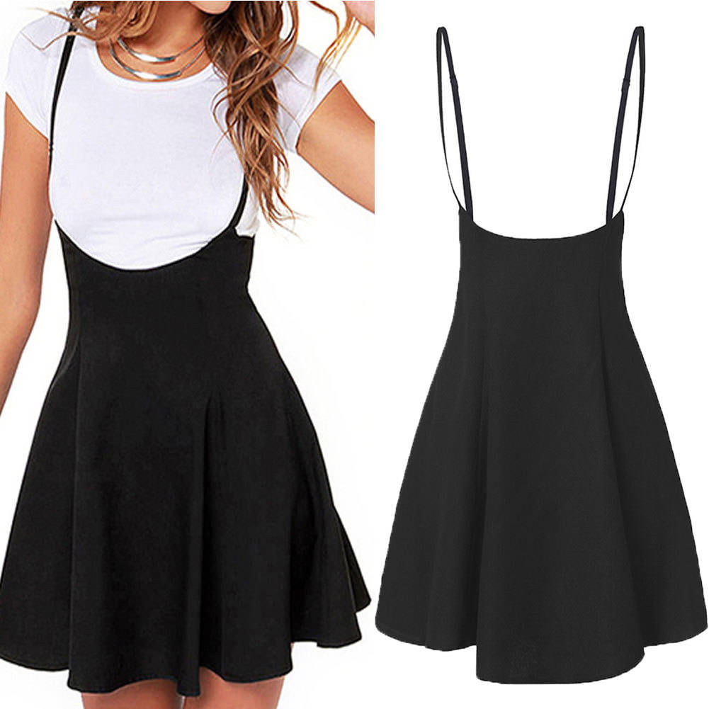 Robes à bretelles à bretelles pour femmes élégantes tunique de fête plissée robe patineuse noire Costumes taille haute Mini robe d'école