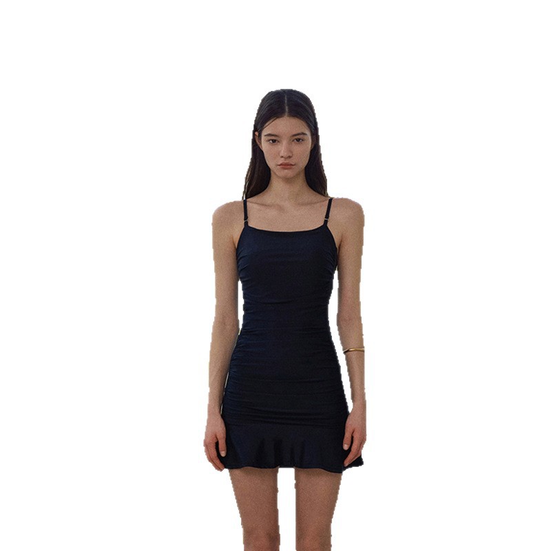 Maillot de bain une pièce de couleur Pure, conservateur, façonnant le corps, amincissant, vacances à la plage, col haut, froncé, petit soutien de la poitrine