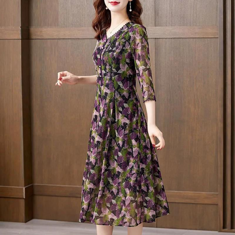Robe Longue Vintage Élégante pour Femme, Col en V, Manches 3/4, Slim, Tuniques, Grande Taille, Pull Chic, Mode Décontractée, Nouvelle Collection Printemps Été