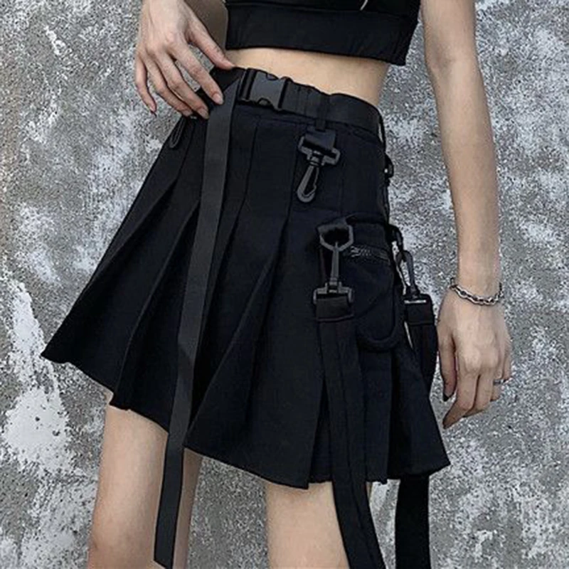 Jupe noire pour femme, style Harajuku, tendance, jupe plissée taille haute, jupe courte