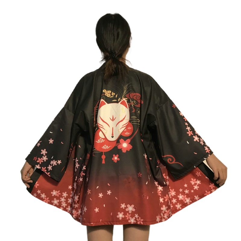 Kimono Yukata japonais, Top d'été 2020, grue à couronne rouge Haori, Kimono japonais Harajuku Boho Yukata pour femmes V1866
