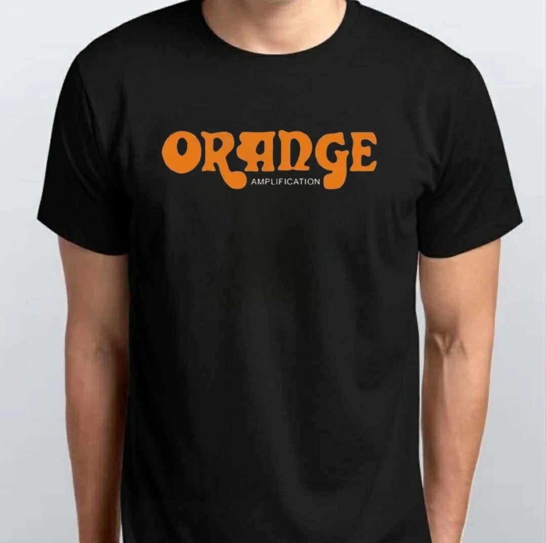 Orange Amplification – T-shirt décontracté rétro pour couple, en pur coton, toutes saisons, style streetwear, vêtements pour hommes Harajuku