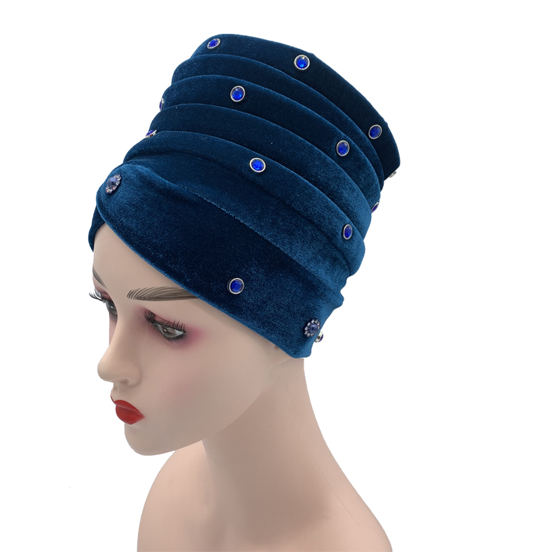 Turban Africain Aso Oke en Velours pour Femme, Foulard Islamique, Chapeau