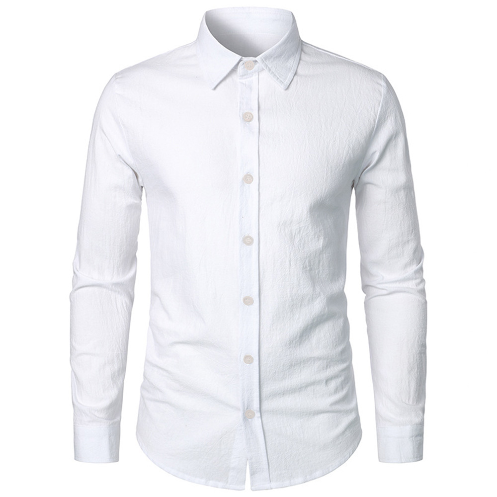 Chemise d'affaires en lin de coton pour hommes, coupe couvertes, manches longues en Y, chemises formelles décontractées, printemps, automne