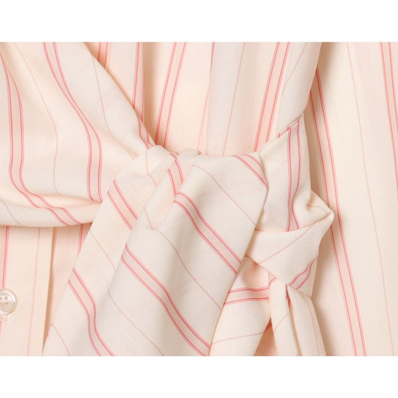 Chemisier rayé pour femme Nouvelle collection Printemps 2026 à manches longues, col en V, avec poche et décoration de nœud, coupe ample