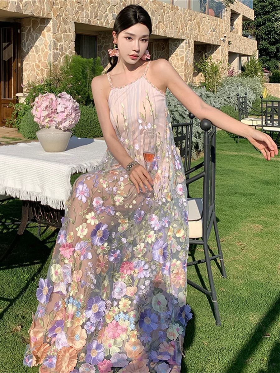 Robe de bal de luxe élégante en dentelle à fleurs 3D pour femmes, nouvelle collection d'été Sexy, épaules dénudées, ligne a, robes en maille, robes de soirée