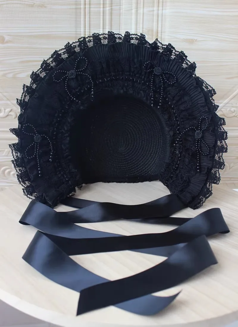 Chapeau plat en dentelle gothique Lolita fait main avec nœud, coiffe pour cosplay Anime Comic Con