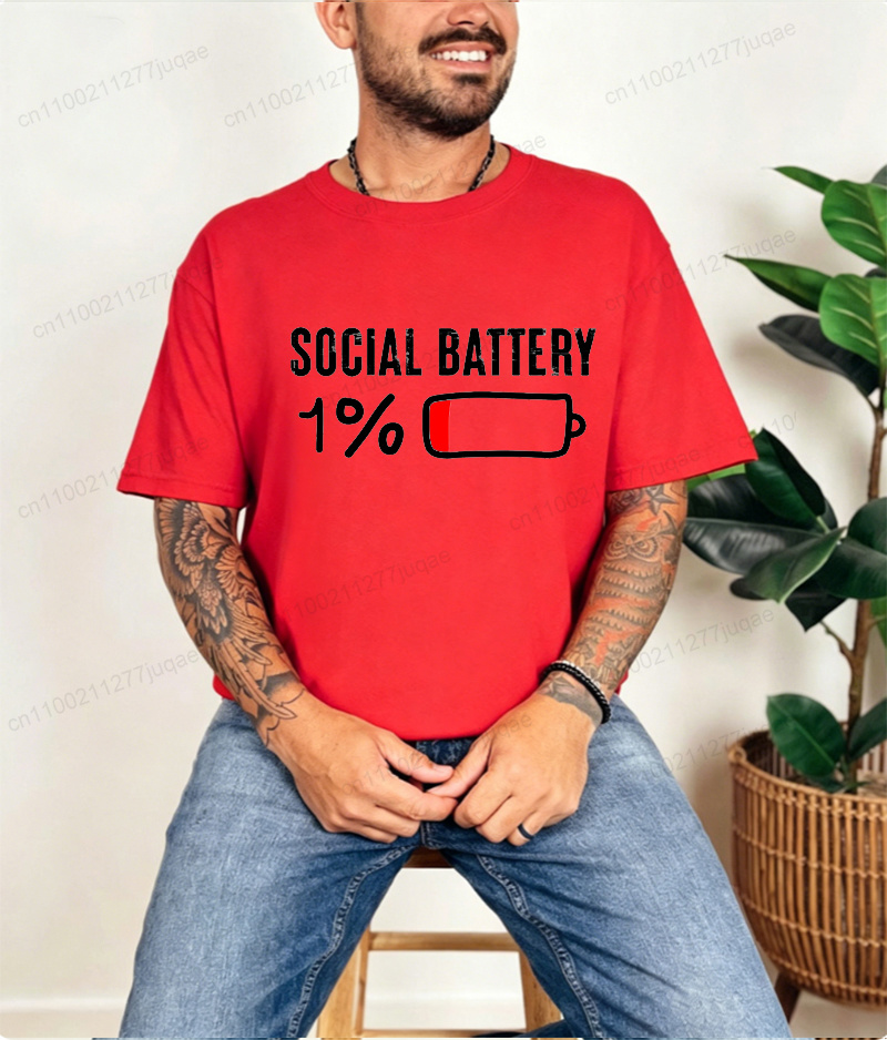 T-shirt pour hommes Social Battery 1 Percent Funny Introvert, vêtements décontractés, vêtements vintage surdimensionnés, tendance