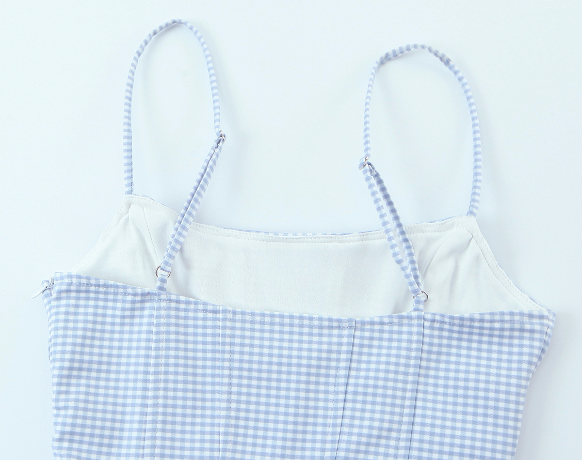 KONDALA Robe Courte Corset à Carreaux Tendance pour Femme, Nouvelle Collection 2026, Élégante et Mignonne, Style Bretelles Slim, Idéale pour l'Été et les Fêtes