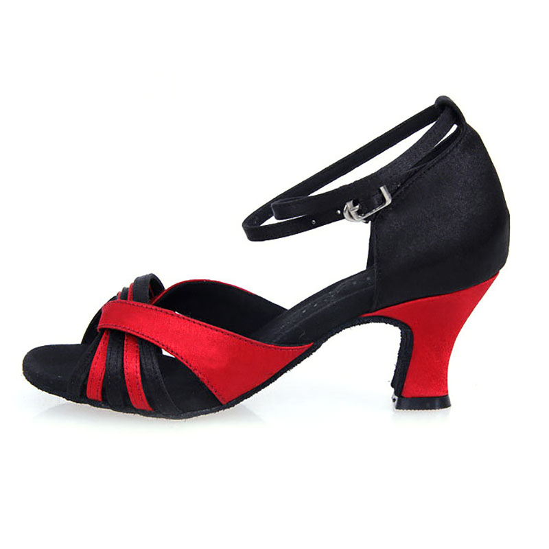 Chaussures de danse carrées d'été rouges et noires, nouvelles chaussures de danse latine à semelles souples et moyennes à talons hauts pour femmes
