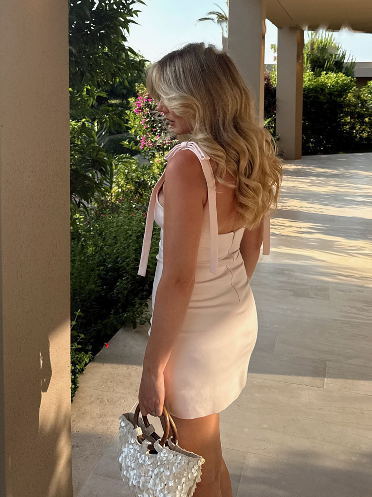 HH – robe à carreaux jaunes pour femmes, col carré, sans manches, dos nu, décoration avec nœud, fermeture éclair, Mini robe d'été Sexy