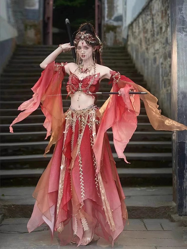Robe papillon Hanfu, robe de style exotique elfique, robe sirène, jupe de princesse de la région occidentale, robe Han pour filles, costume de fée de la jungle