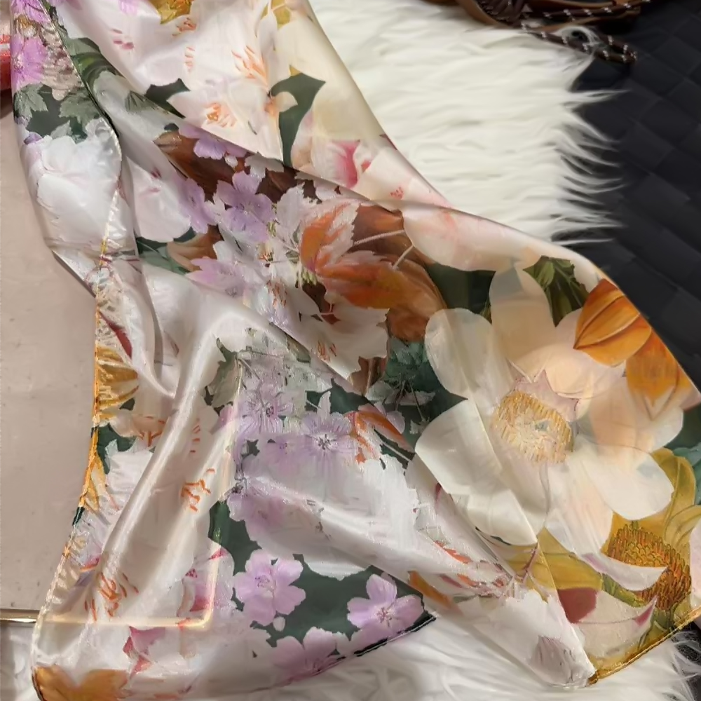 BYSIFA | Beige bleu foulard en soie châle femmes imprimé fleuri écharpe Cape automne hiver 100% mûrier soie longues écharpes été plage châles