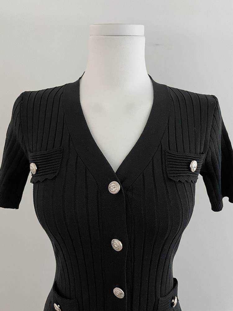 Robe mi-longue d'été pour femmes, tricotée, noire, moulante, Style coréen, à volants, élégante, mode décontractée, manches longues