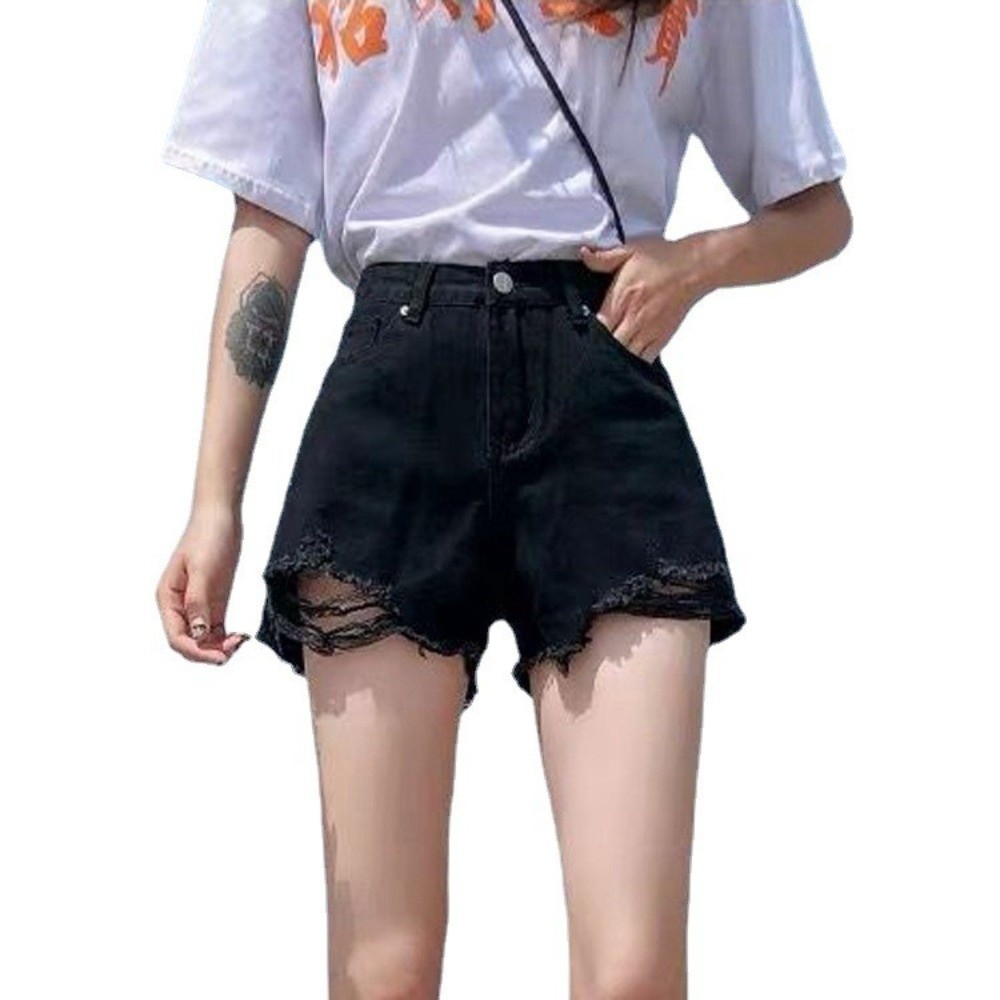 Shorts en jean décontractés et extensibles pour femme, déchirés, taille haute, en denim, avec ourlet effiloché, polyvalents, pour l'été