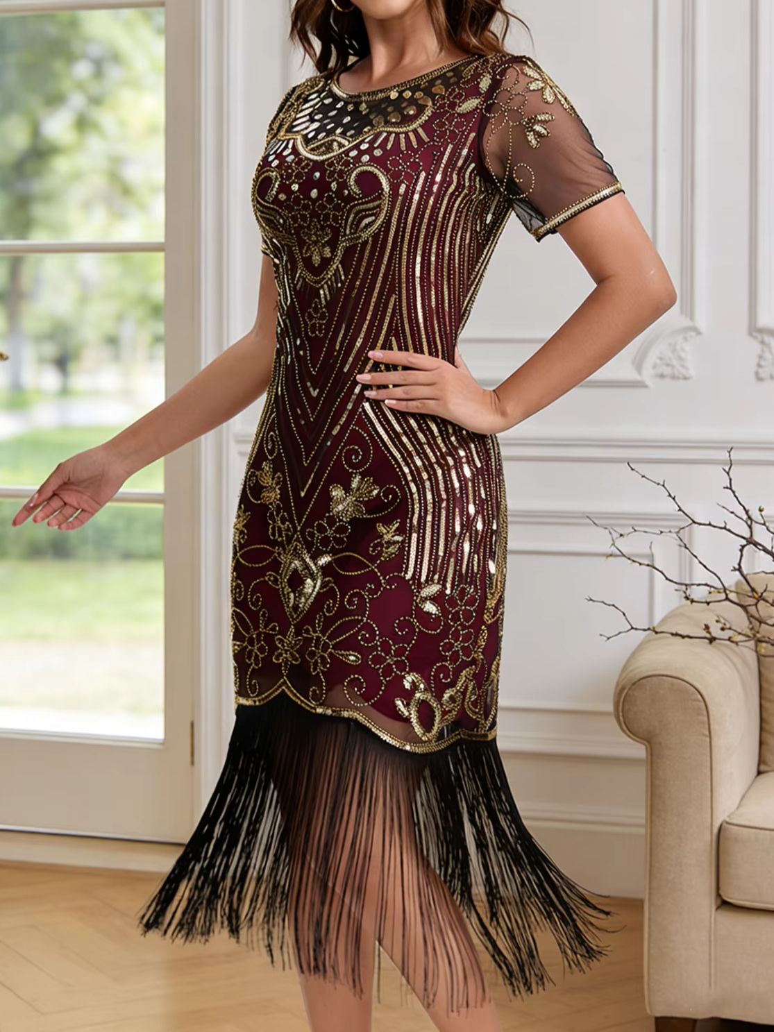 Robes de soirée pour femmes style années 20, inspirées du Grand Gatsby, avec paillettes et franges, pour les soirées cocktail des années 20