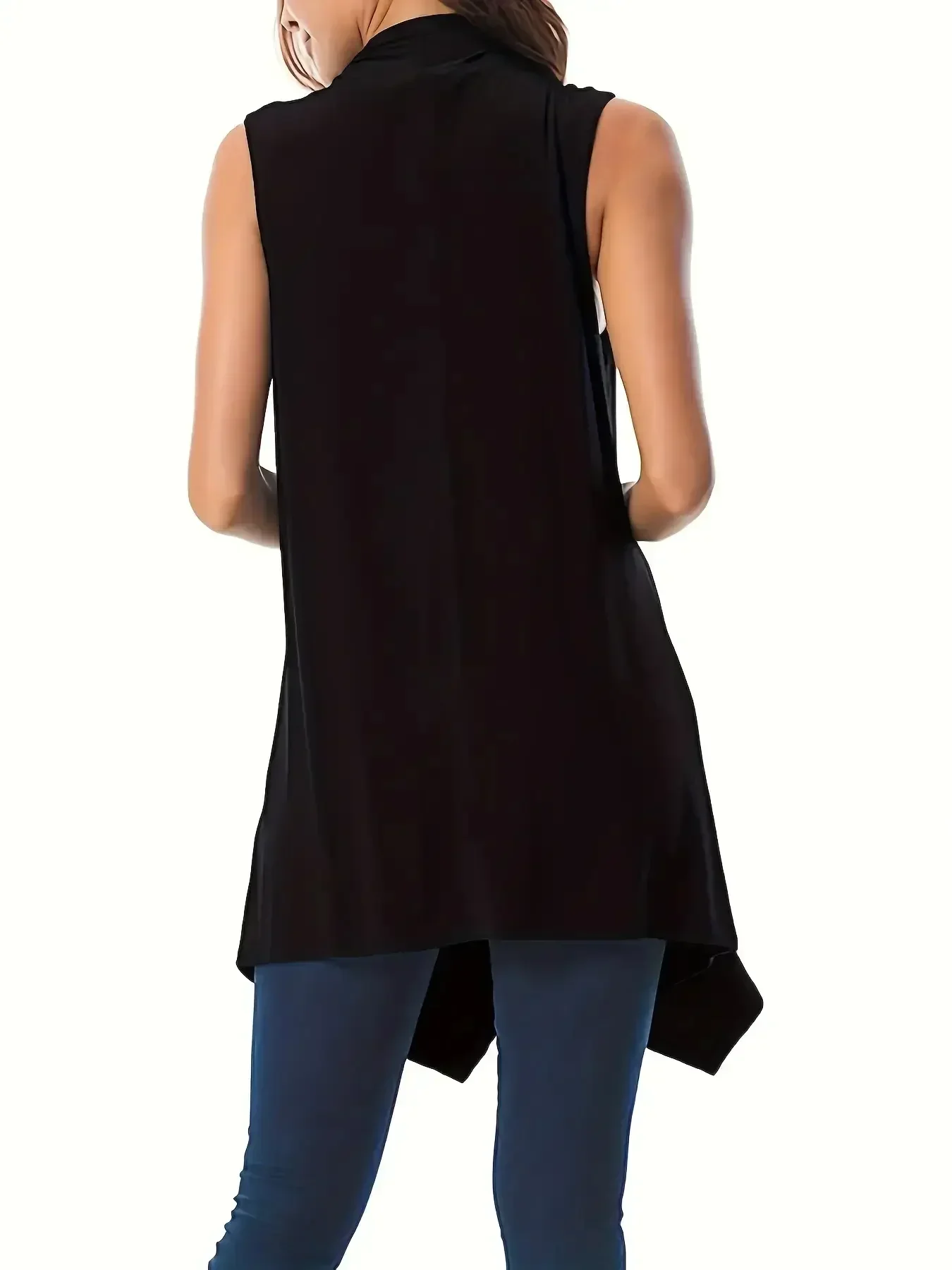 Cardigan sans manches pour femmes, grande taille 1XL-5XL, couleur unie, ourlet, polyvalent, décontracté, Simple, à la mode