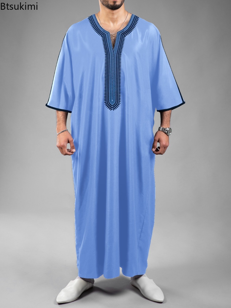 Nouvelle Abaya Musulmane pour Hommes, Robe Islamique, Vêtement du Moyen-Orient, Vêtement Saoudien, Thobe Marocain pour Hommes, Jubba, Robe Kaftan Casual Brodée