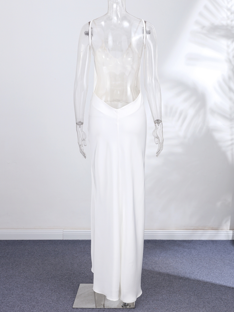 Nouvelle Robe Longue Élégante en Satin pour Femme, Dos Nu, Fente Haute, Col en V, Sans Manches, pour Soirée et Cérémonie, Été 2026, Unie, Coupe Ajustée