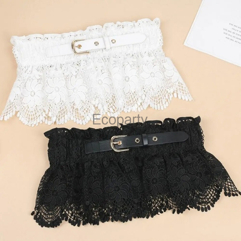Ceinture en dentelle pour femmes, décoration de chemise, noir, blanc, élastique, large taille, couverture, mode, leggings, 2024